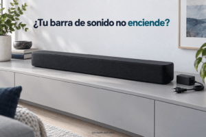 Ilustración de una barra de sonido apagada con su adaptador de alimentación