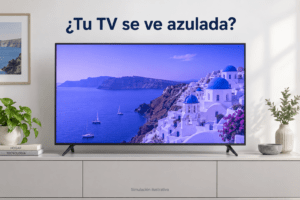 Simulación ilustrativa de un televisor con imagen teñida de azul y morado